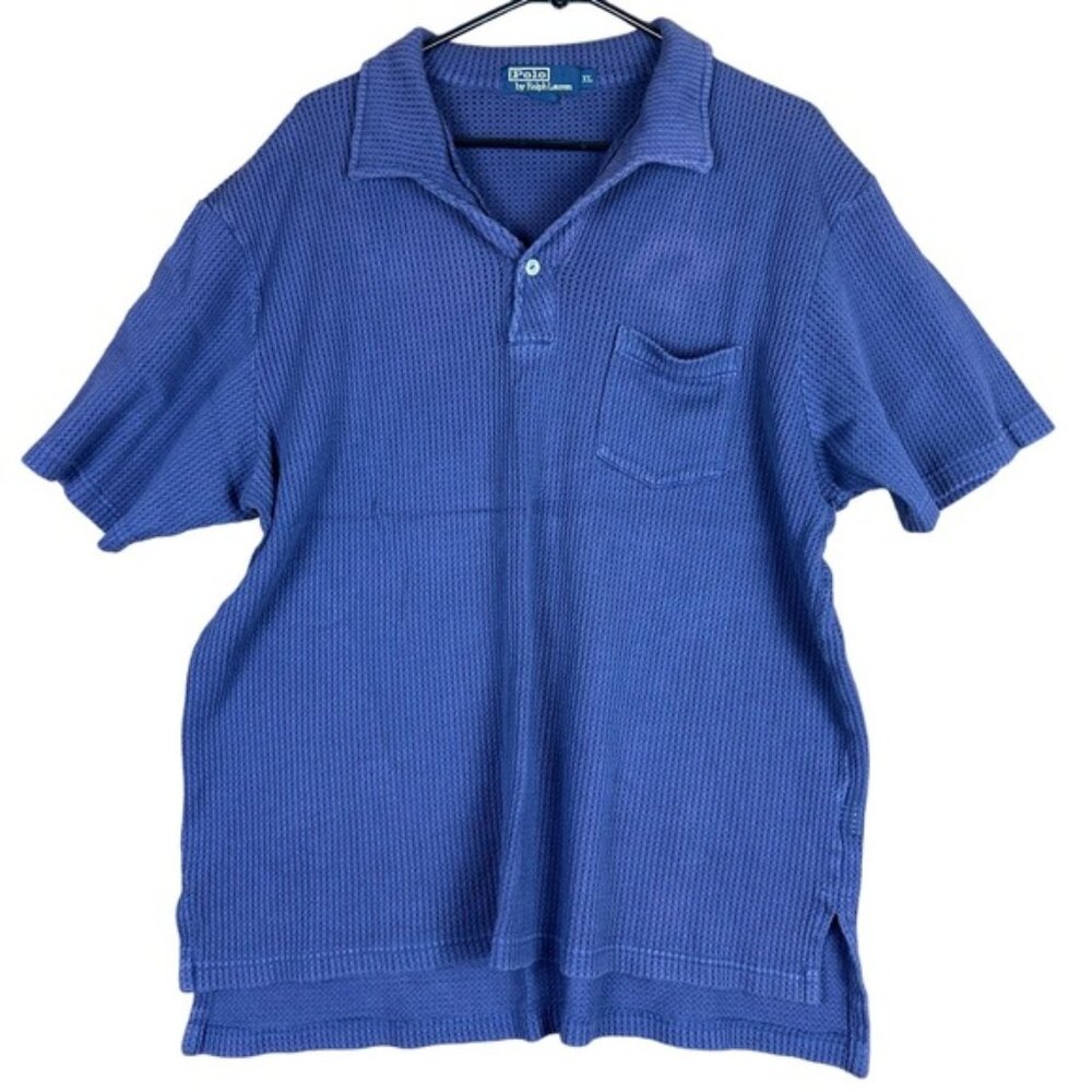 Vintage Rare Ralph Lauren Mens Shirt Polo Purple Blue Knit Chest Pocket Size XL